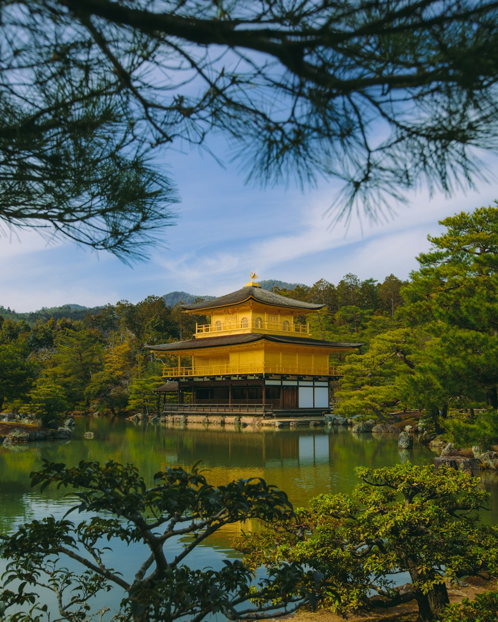 Kinkaku-ji with a pond in front of it