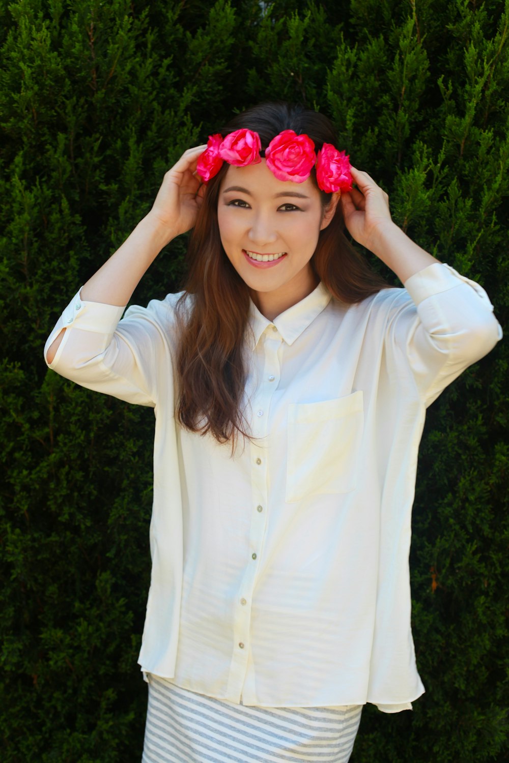 a person with flowers in the hair