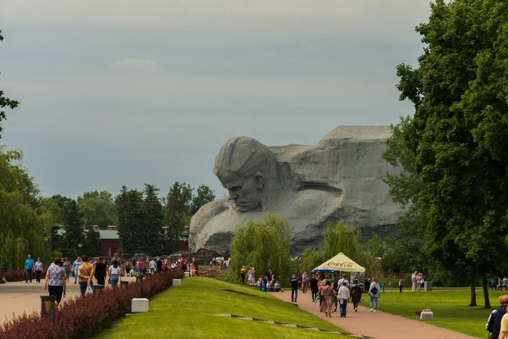 a large rock sculpture in a park