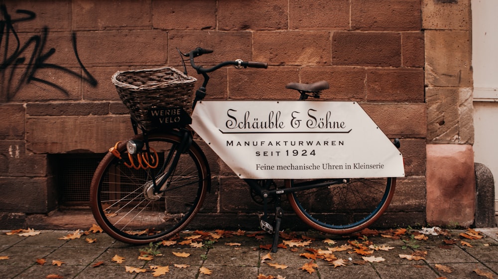 a bicycle with a sign on it