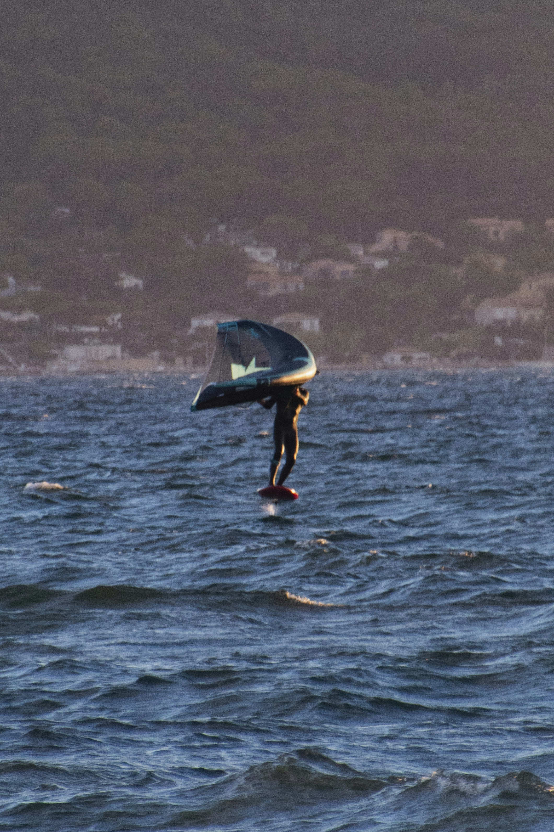 a person is parasailing on the water