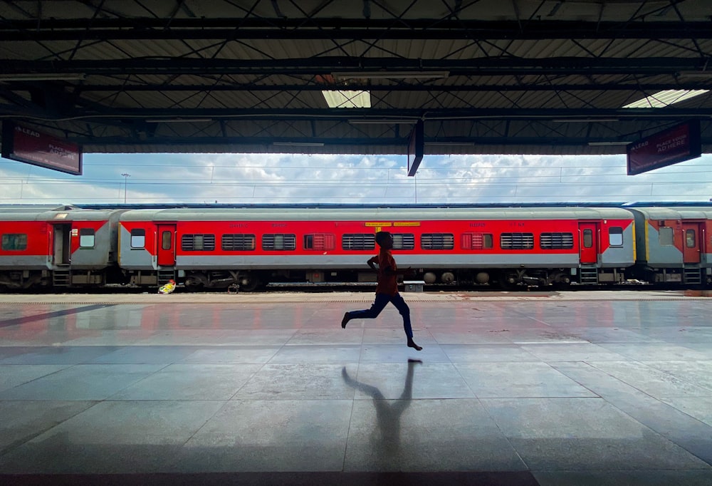 a person walking in a train station