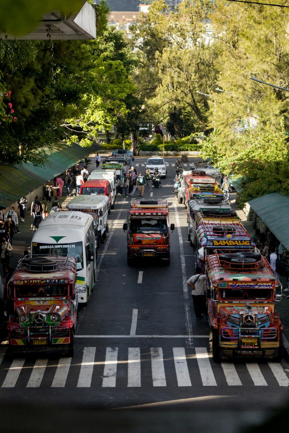 a busy street with emergency vehicles