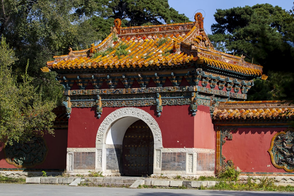 a red and gold building