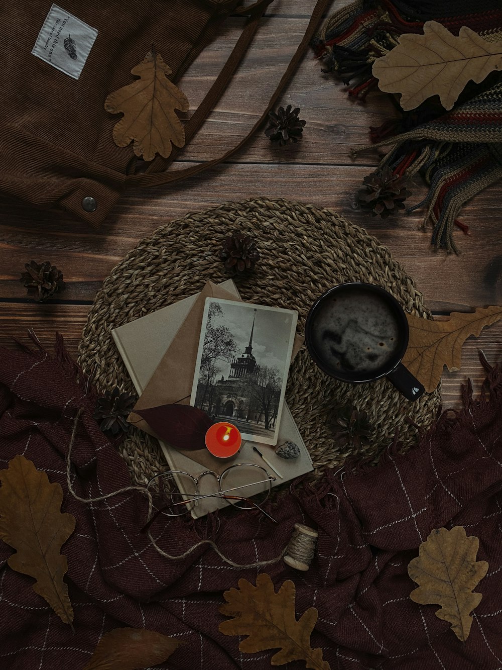 a card and a picture on a table