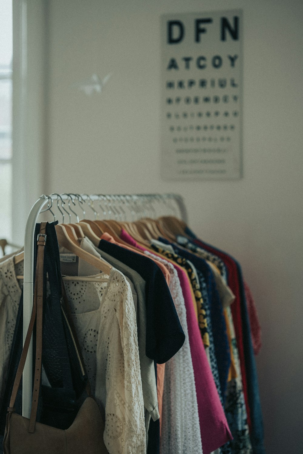 a wall with clothes on it