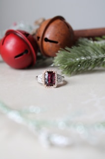 a pair of red and silver rings