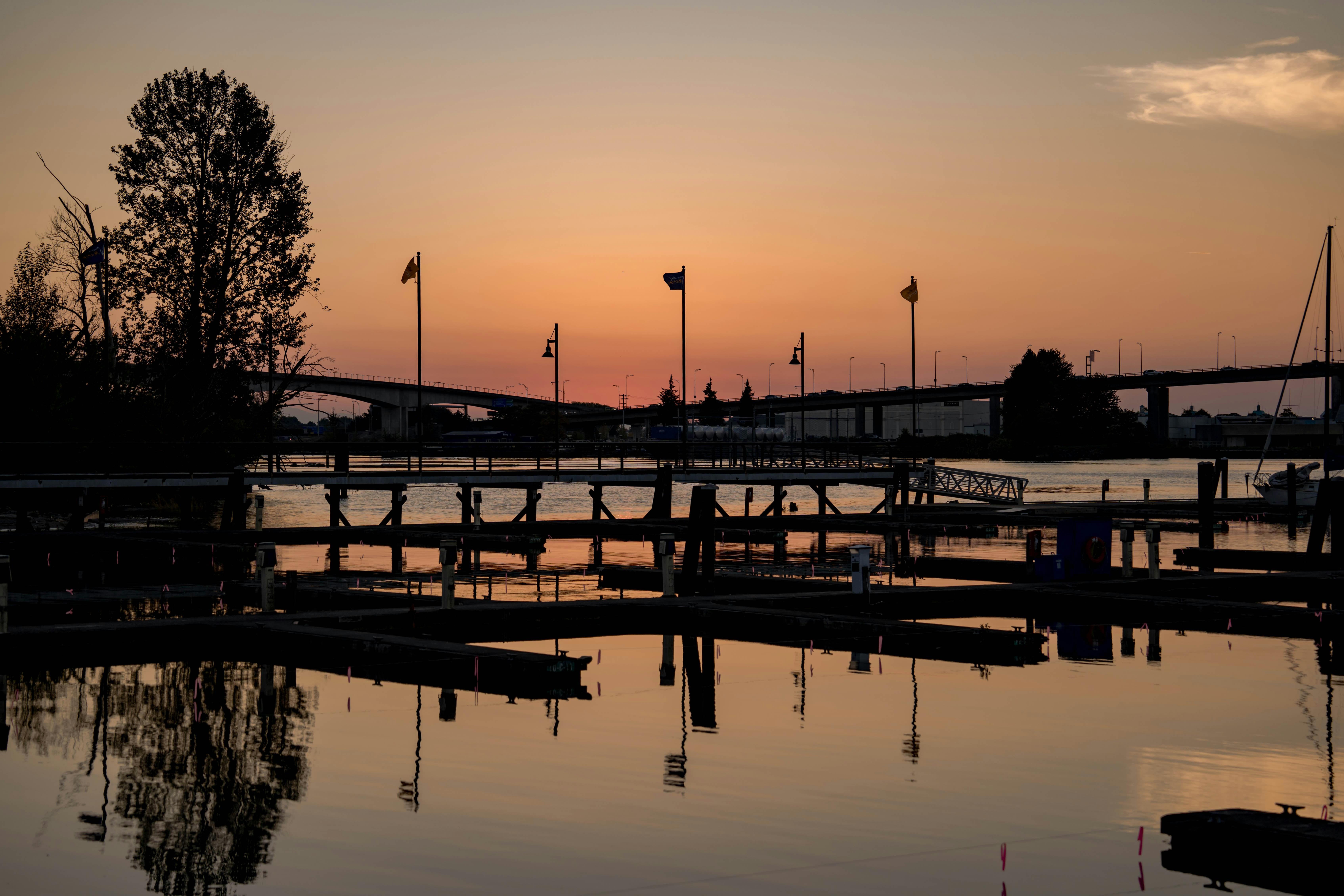 a dock with a building in the background