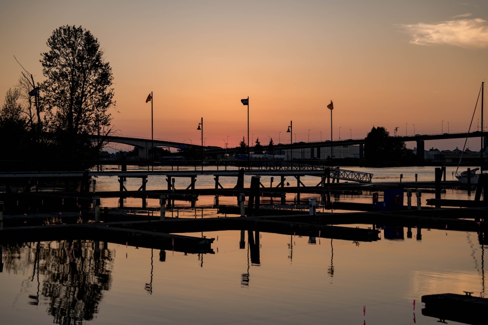 a dock with a building in the background