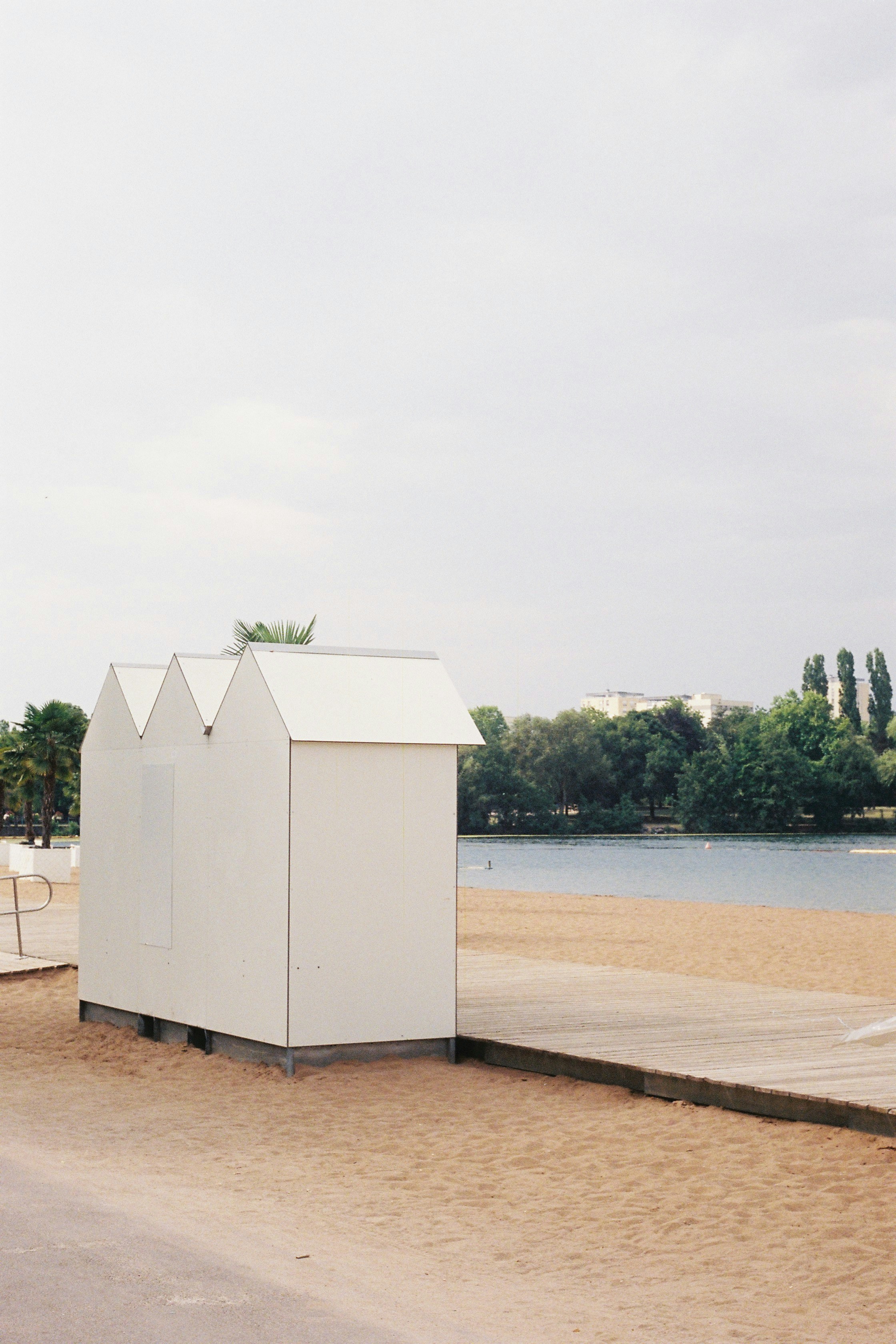 a white building on a beach