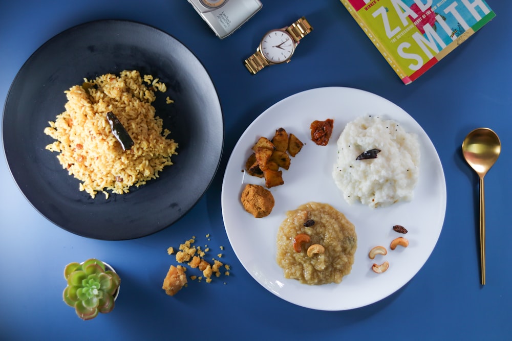 a table with plates of food