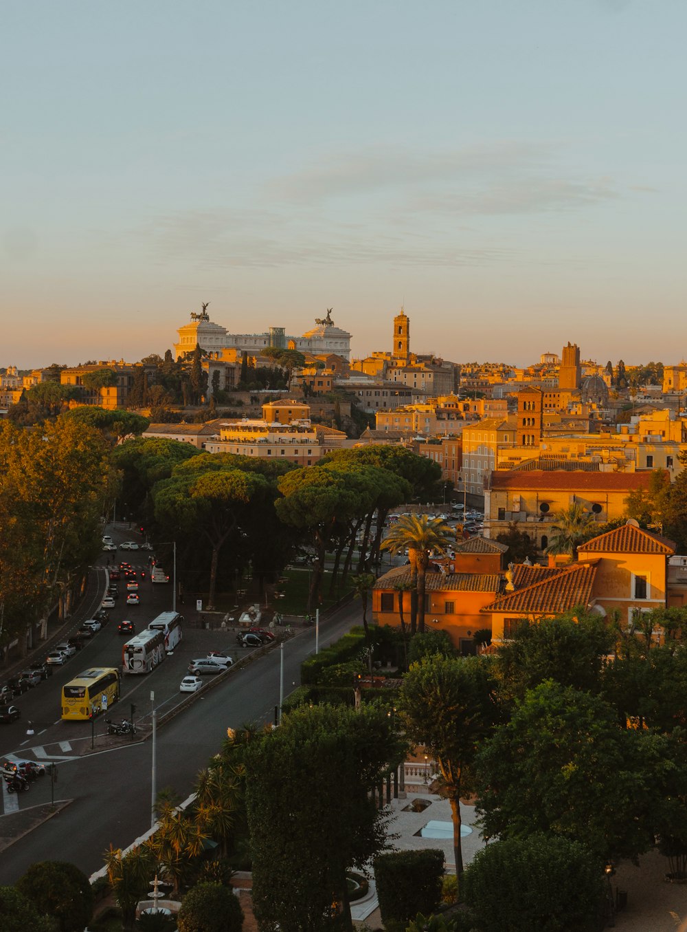 a city with many buildings and trees