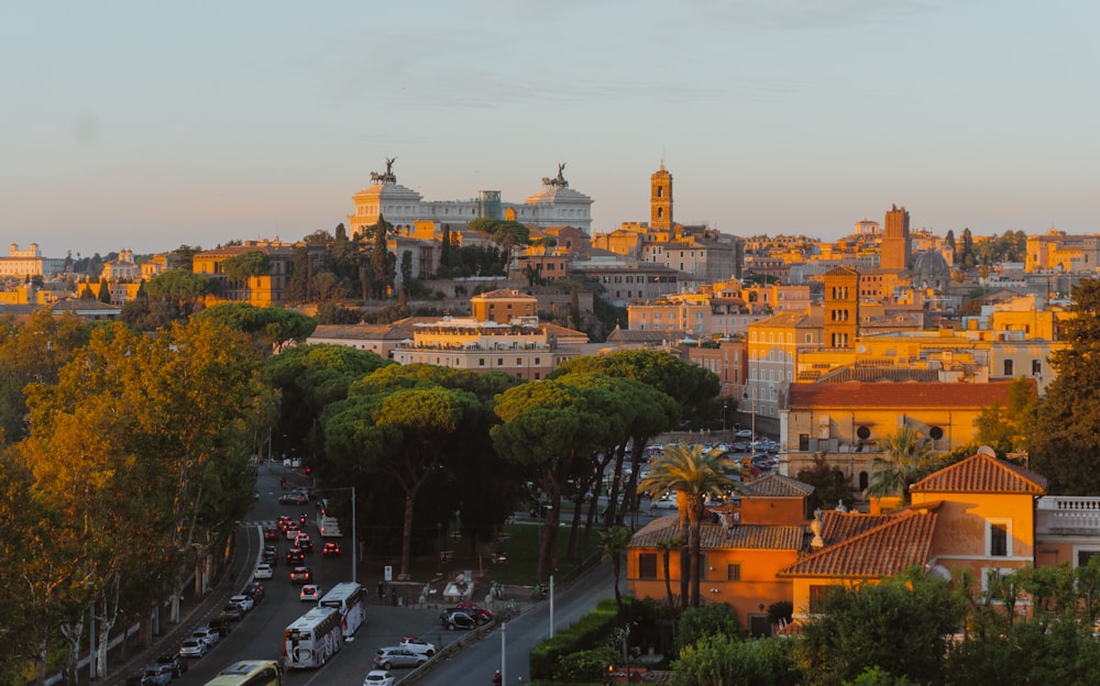 a city with many buildings and trees