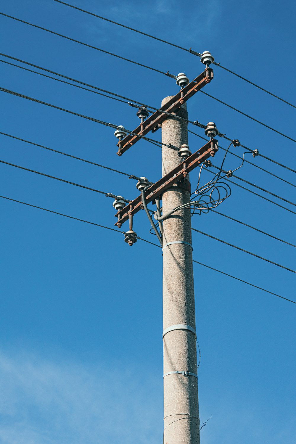 a pole with many wires