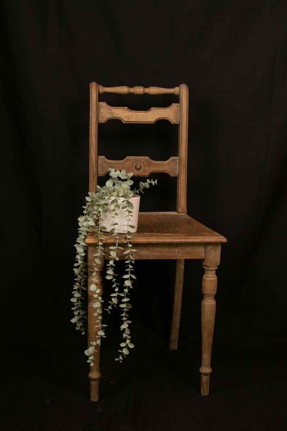 a chair with a bouquet of flowers