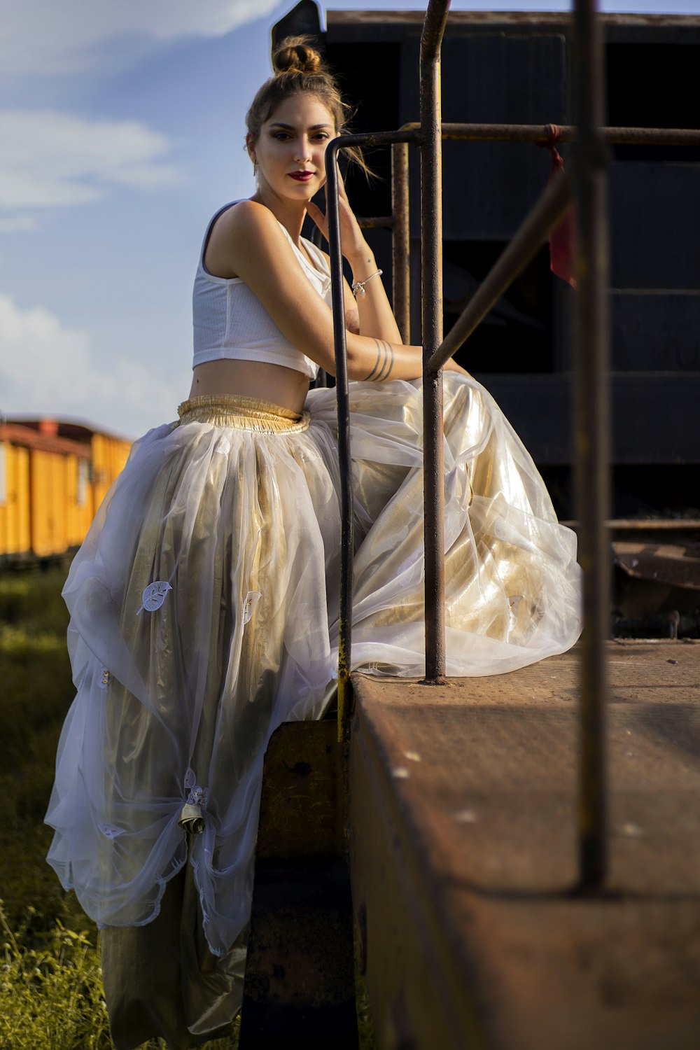 a woman in a white dress