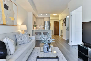 a living room with a couch and a coffee table