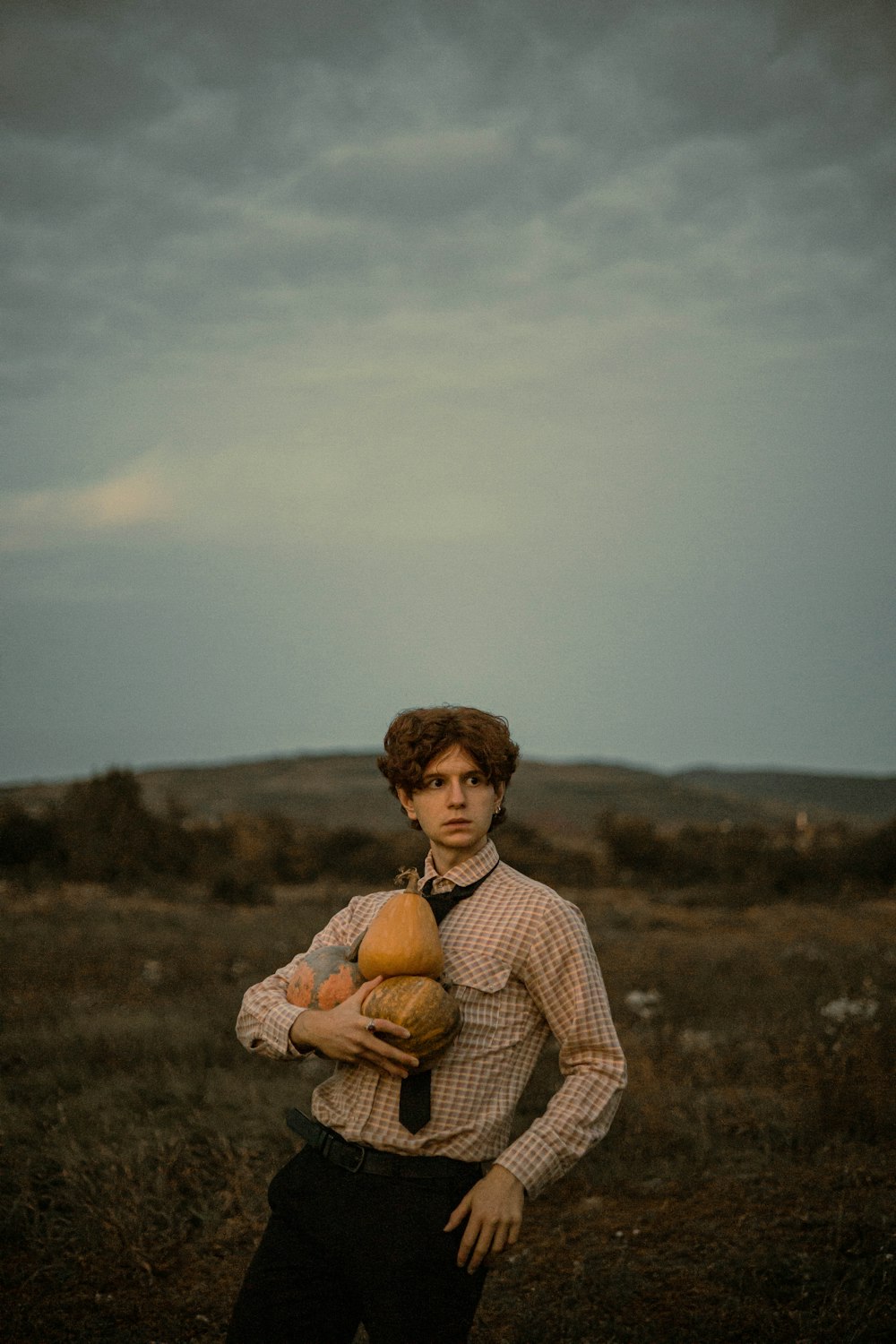 a man holding a basket of food