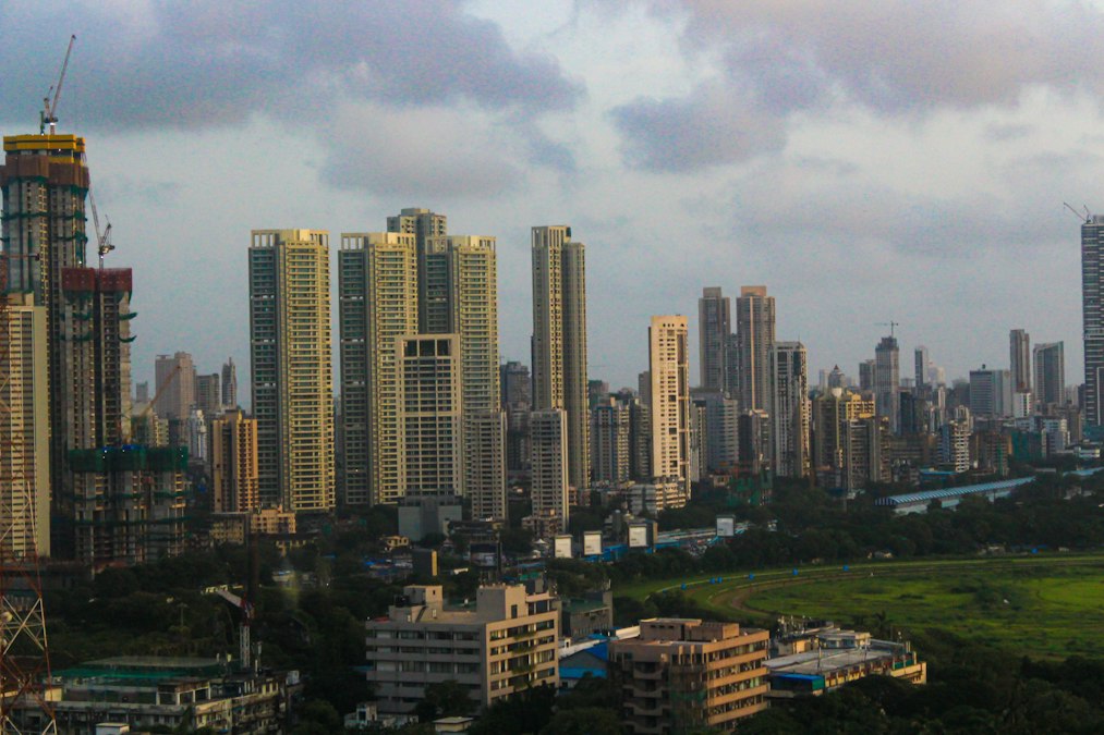 A dense residential apartment skyline in an Indian city