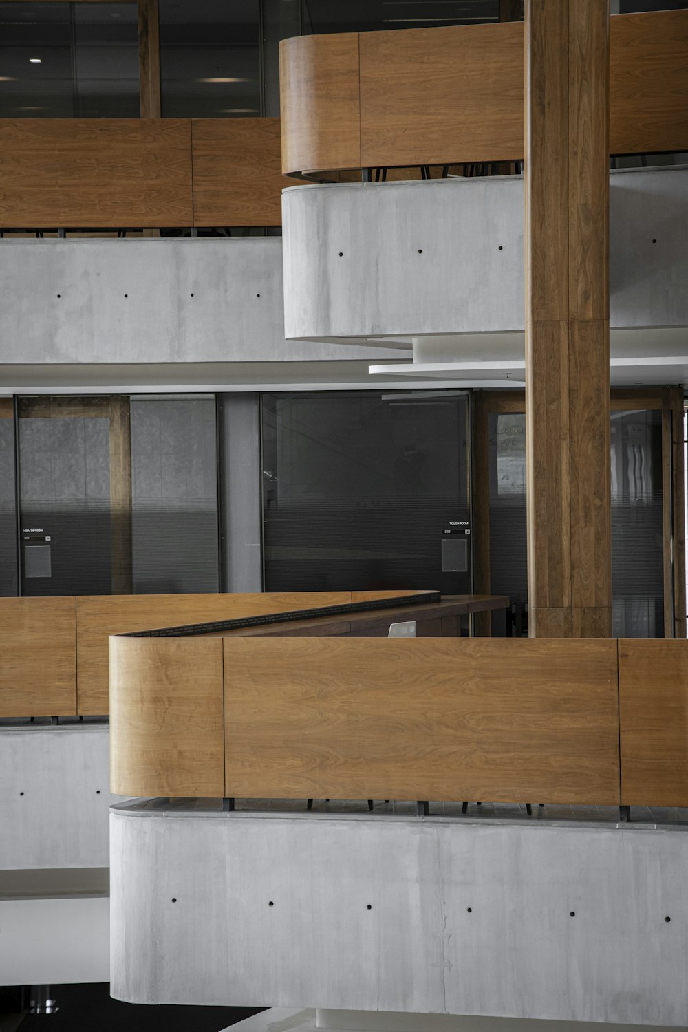 a room with wooden cabinets