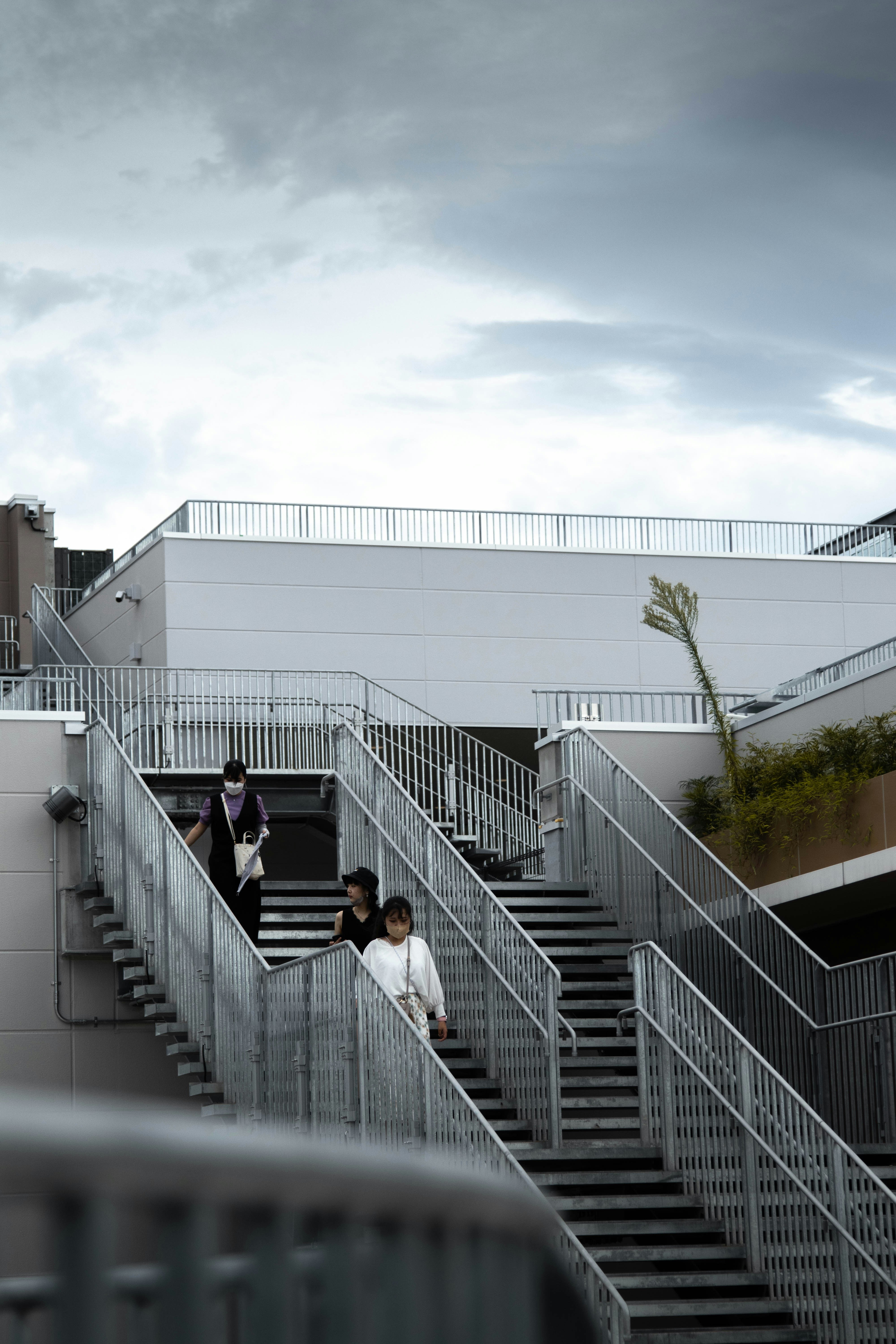 people walking up a flight of stairs
