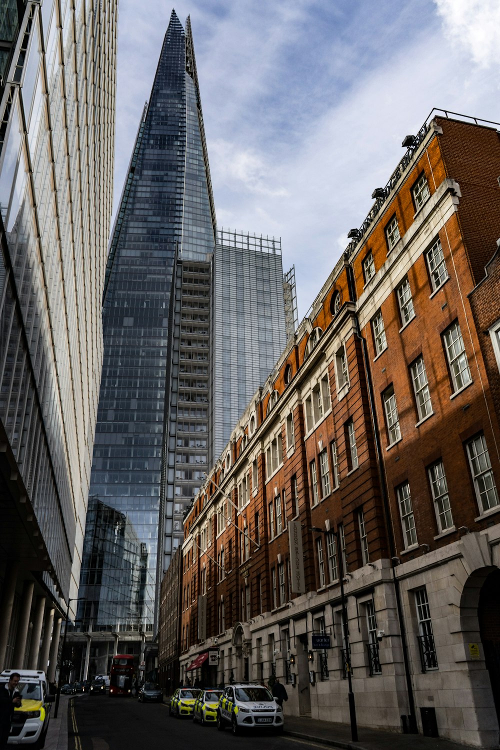 a street with tall buildings on either side of it