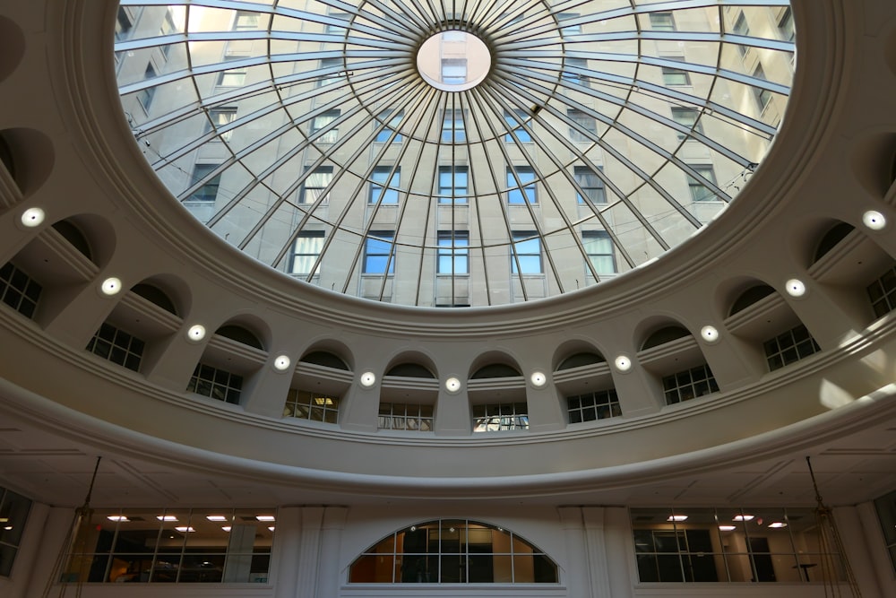 a large glass dome with a clock