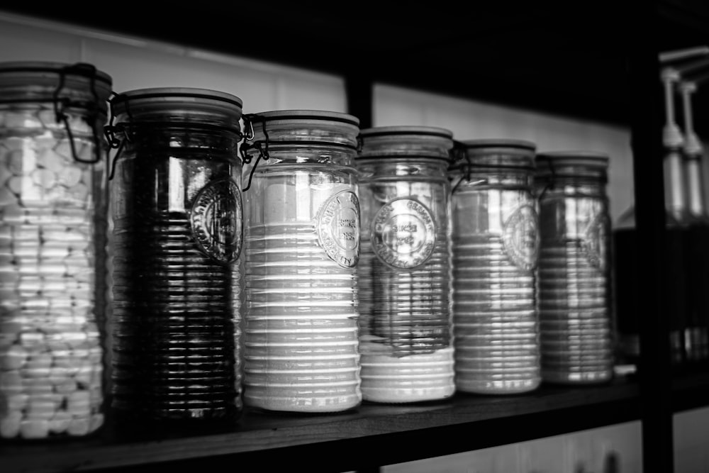 a row of cans on a shelf