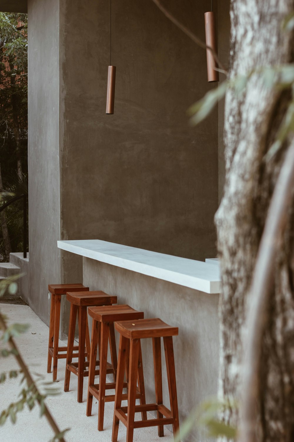 a group of wooden benches