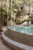 a swimming pool surrounded by trees