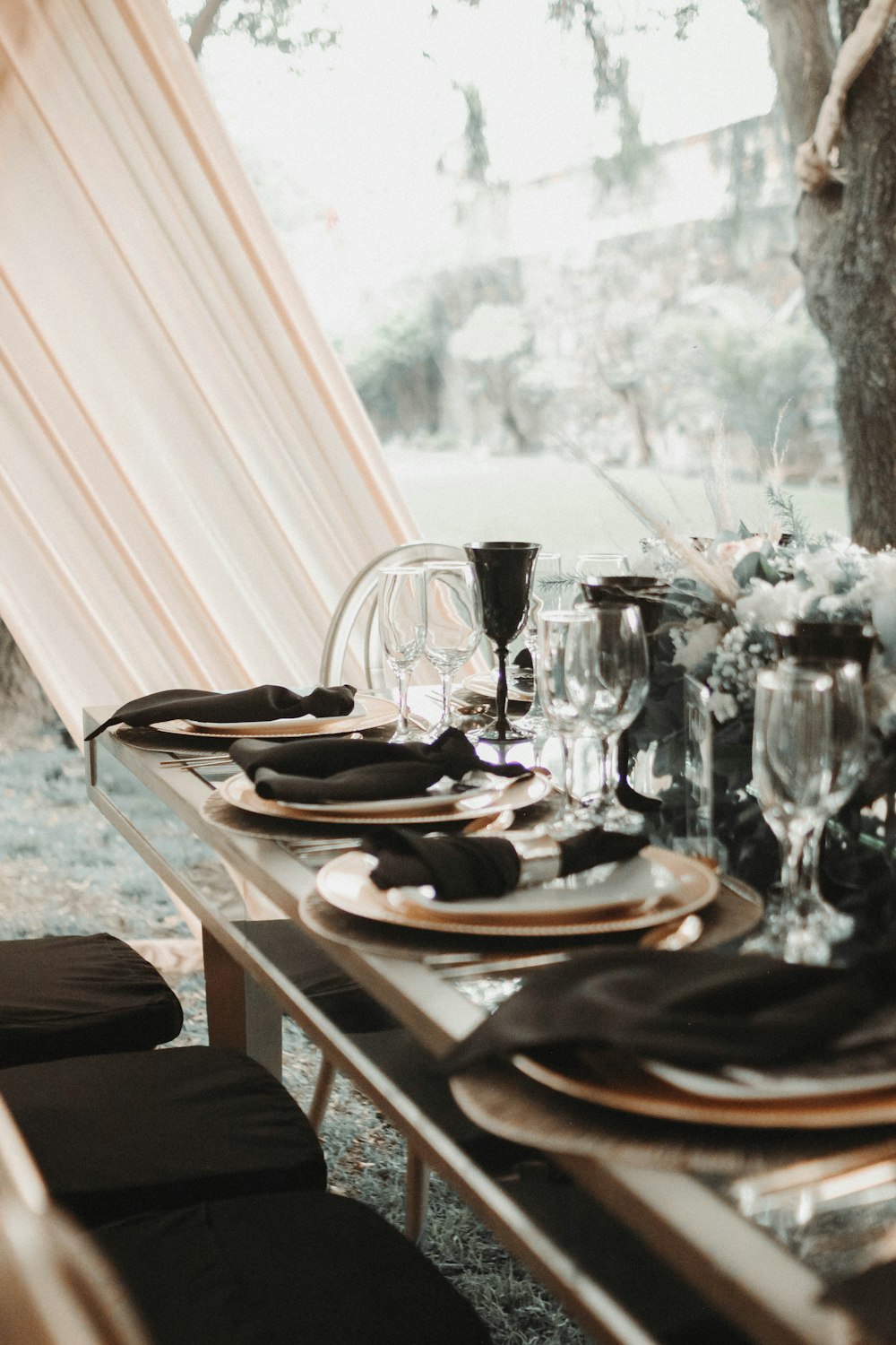 a table with plates and glasses on it