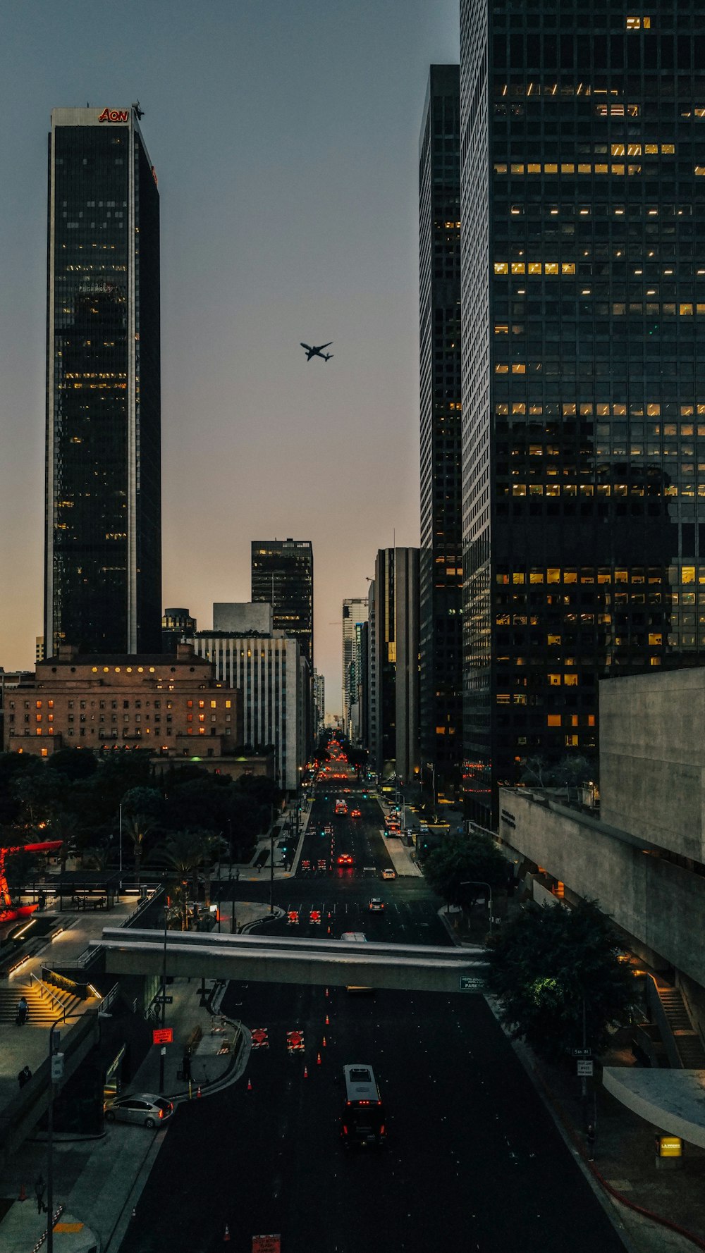 a plane flying over a city