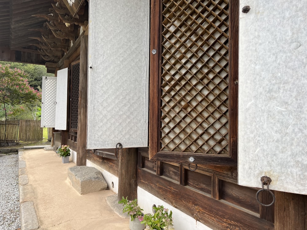 a wooden bench in a building