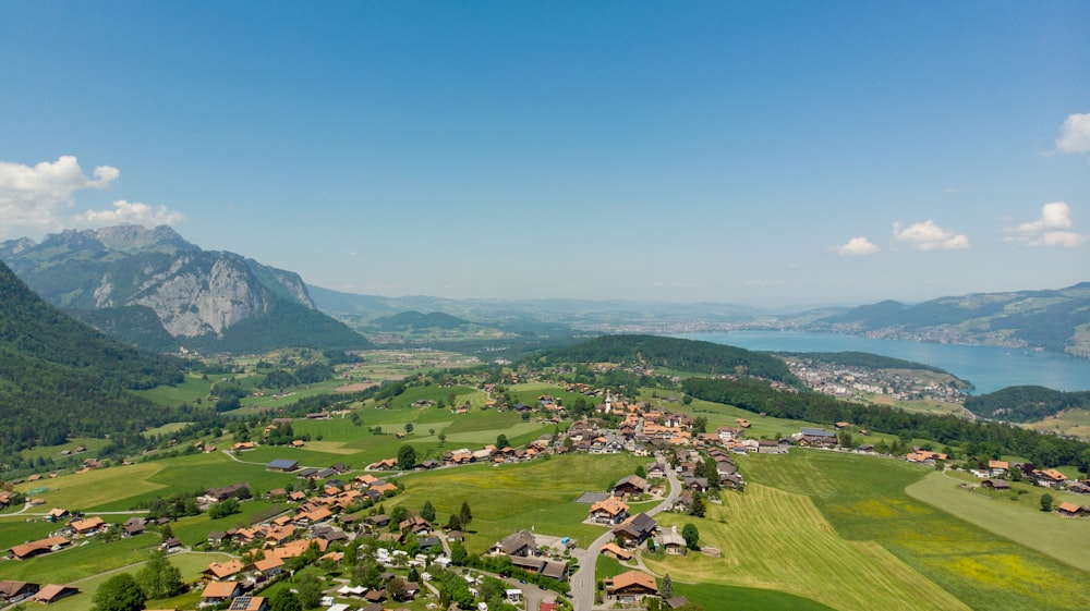 a town in the valley between mountains