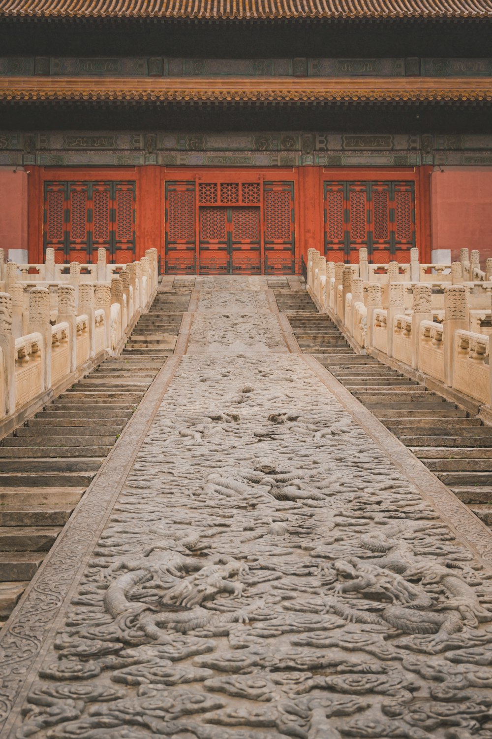 a building with red doors