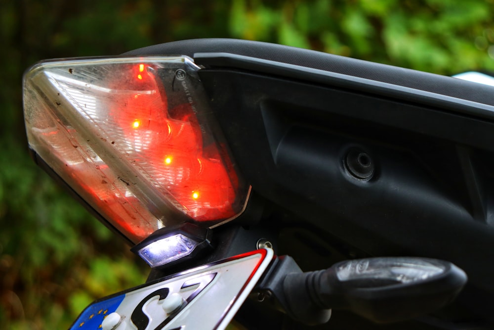 a close up of a car's rear light