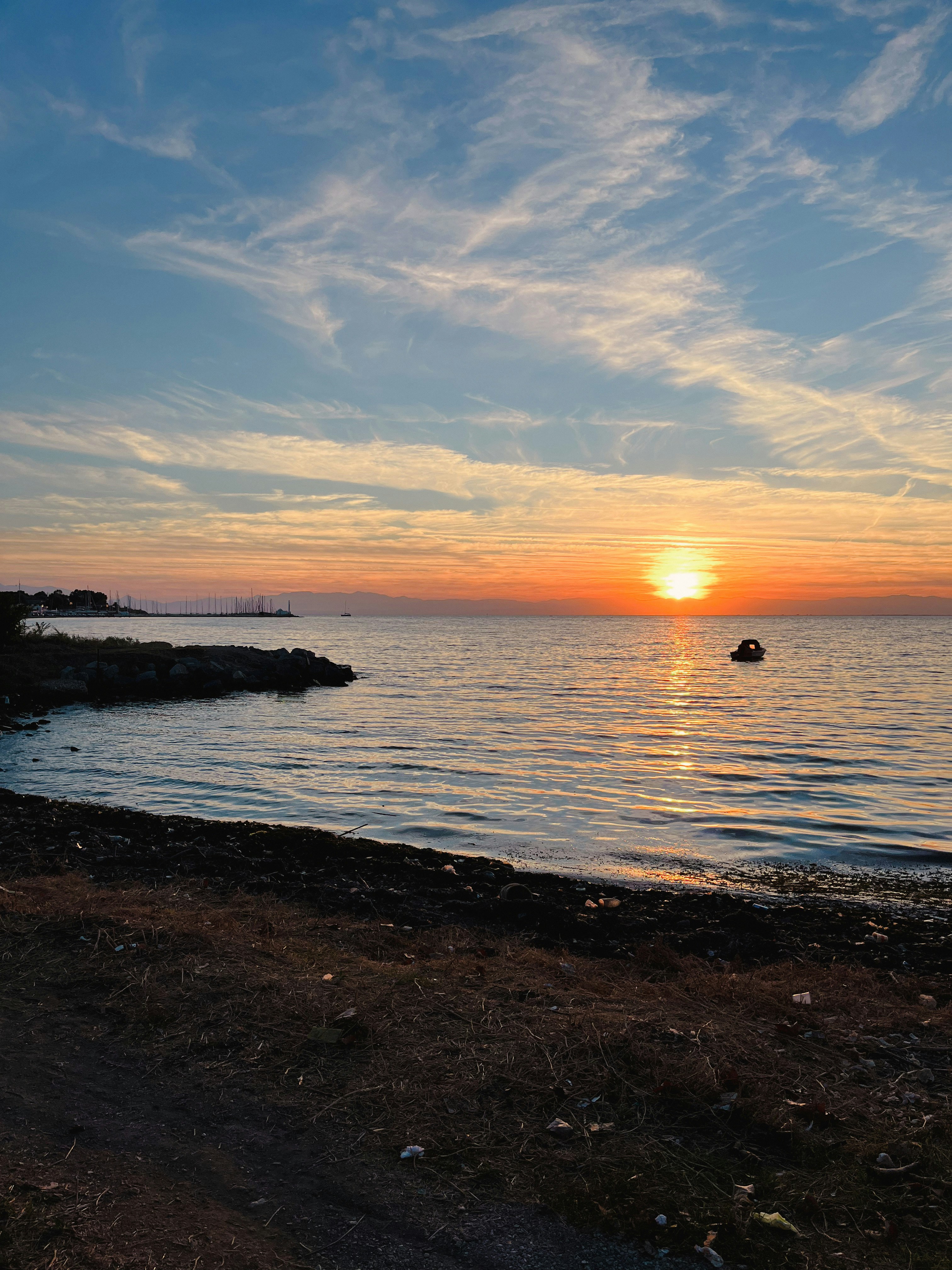 a sunset over a beach