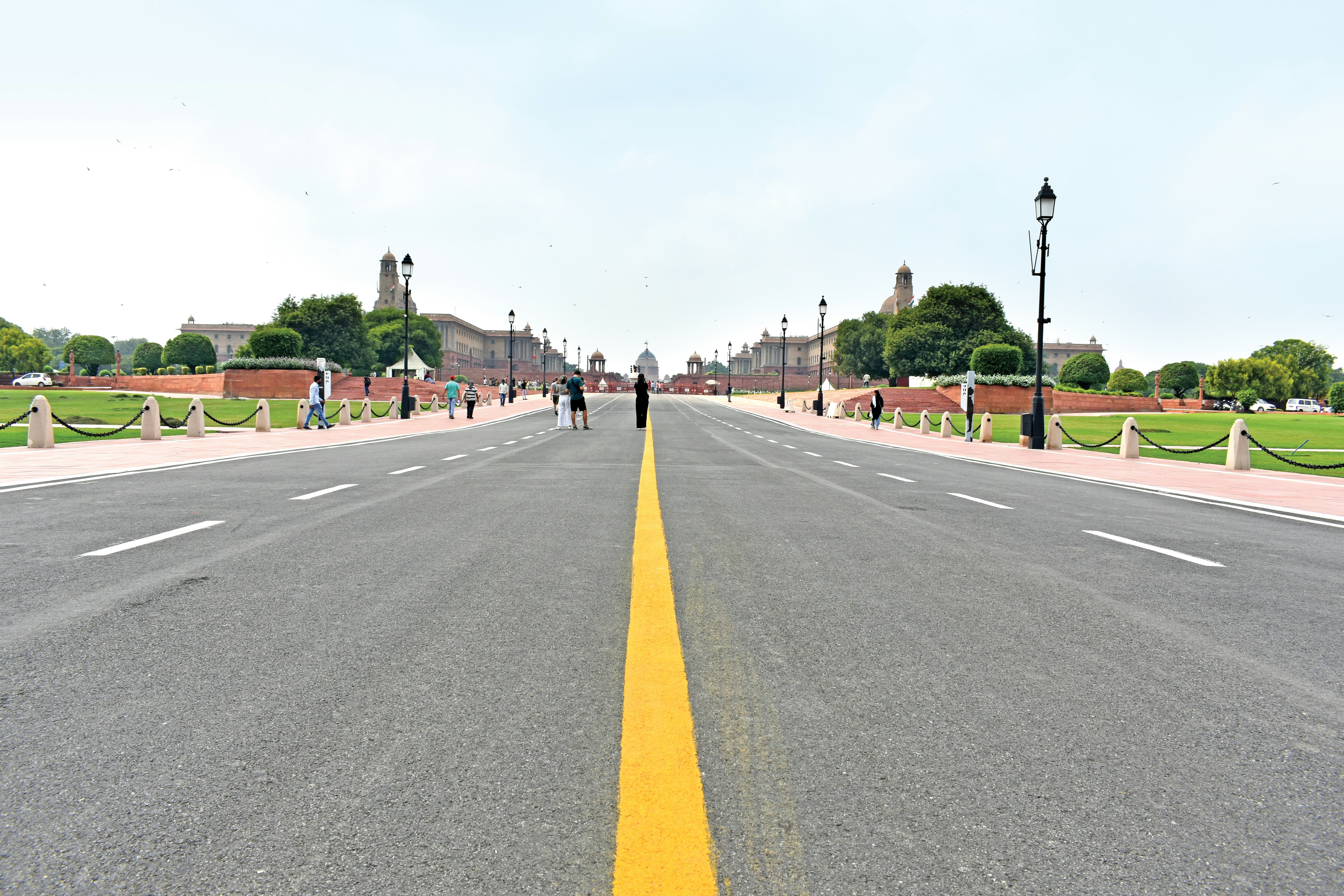 The ceremonial axis - Kartavya Path leading up to Rashtrapati Bhavan, the residence of the President of India flanked on either sides by North and South Blocks, New Delhi, India [Photo: September 2022]