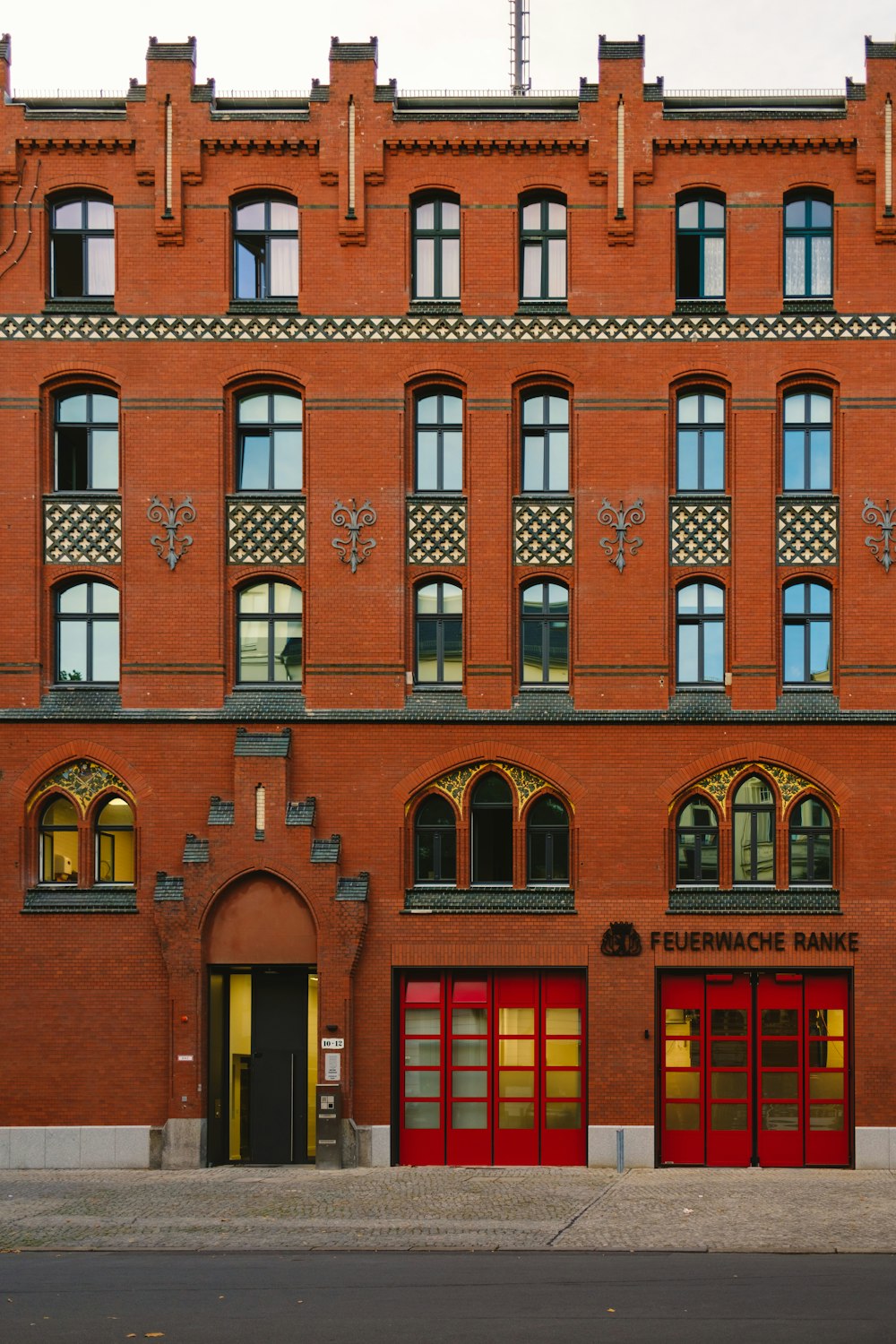 a brick building with many windows