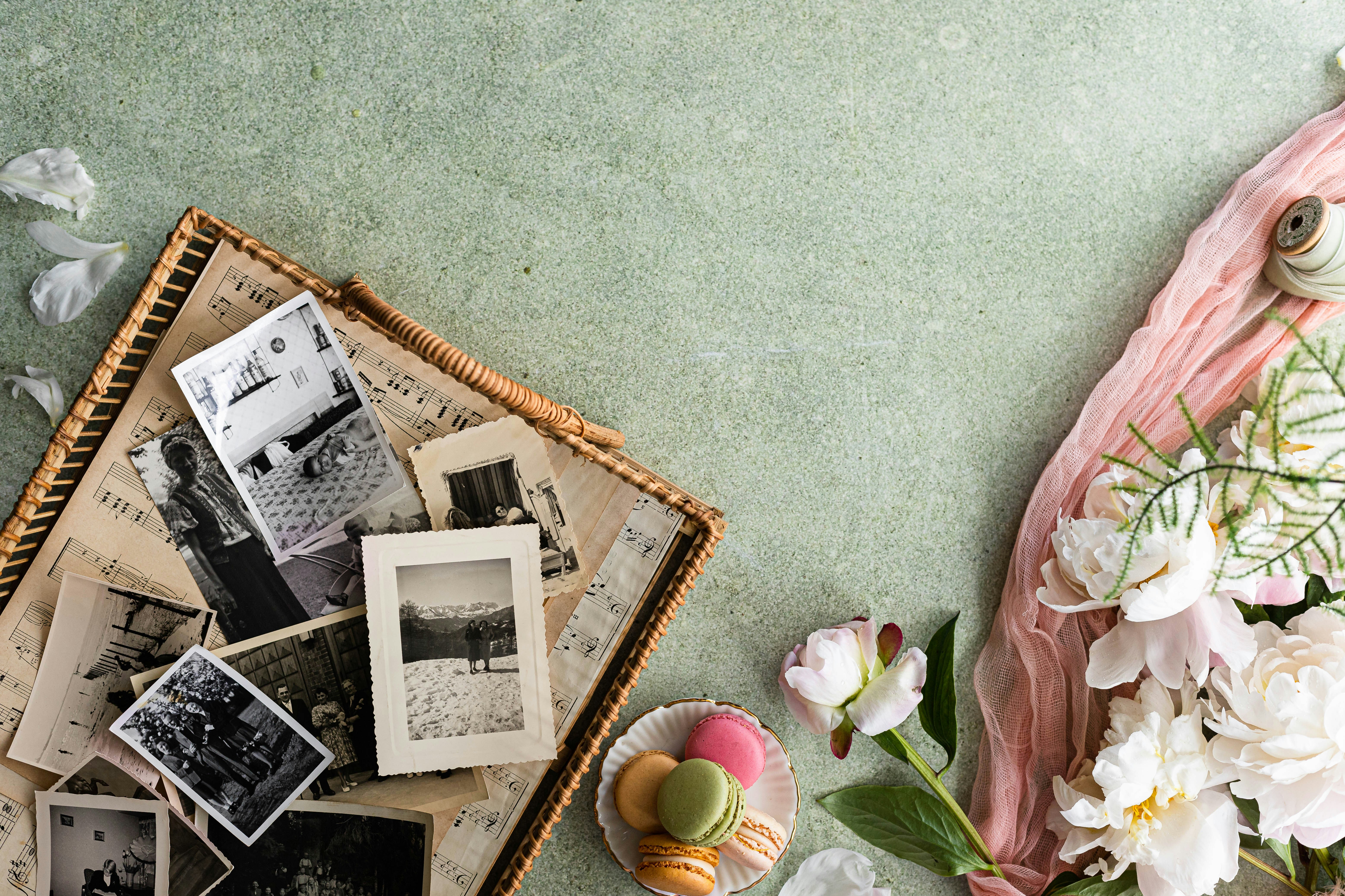 a group of photos on a table
