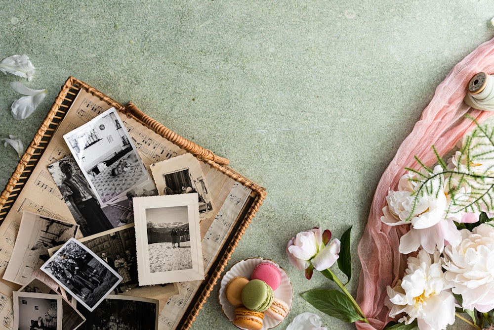 a group of photos on a table