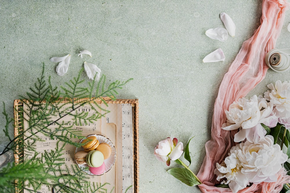 a picture frame with flowers and a picture of a plant