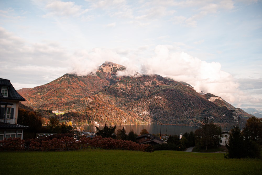 a mountain with a lake in the background