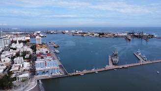 a large body of water with a bridge and buildings along it