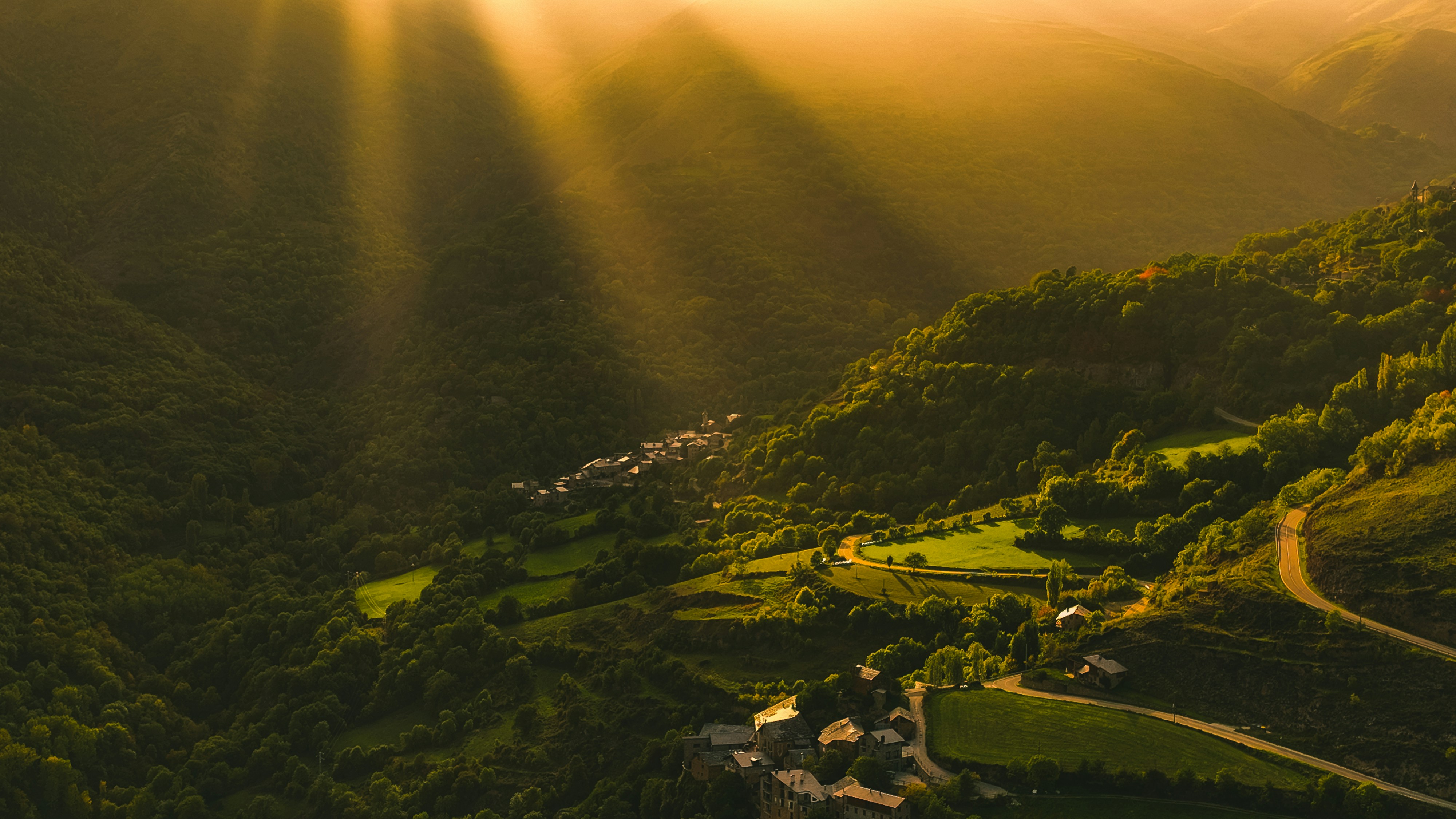 a landscape with trees and a river, 