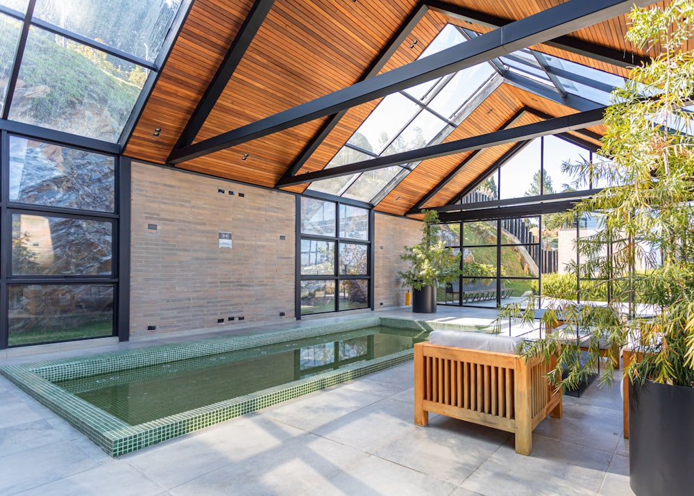 a swimming pool in a building