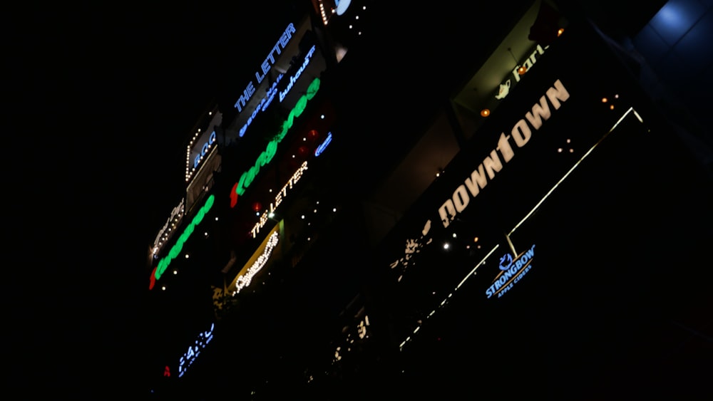 a city skyline at night