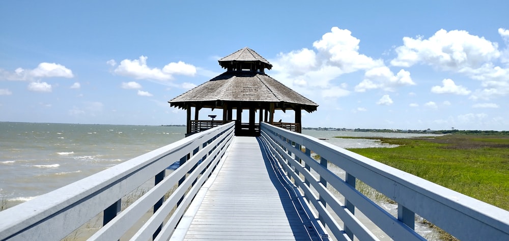 a wooden bridge over water