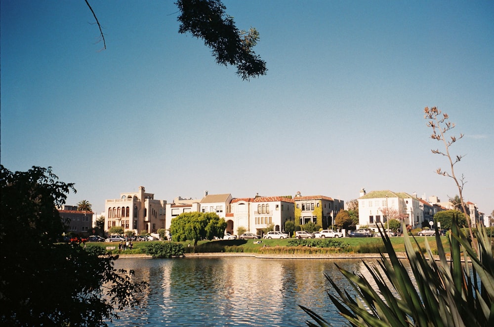 a body of water with buildings along it