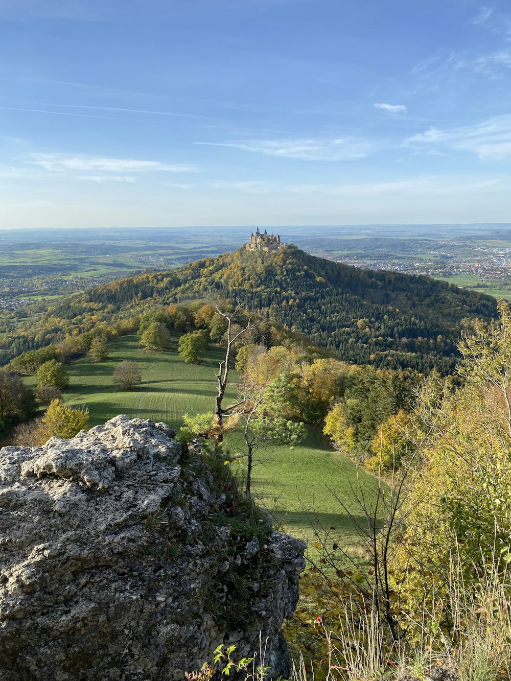 a landscape with trees and hills